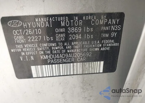 2010 Hyundai Elantra Se from USA, damaged, VIN KMHDU4AD9AU205692